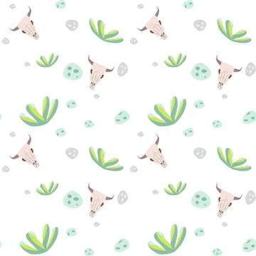 Longhorn cow skull head and agave pattern Stock Illustration
