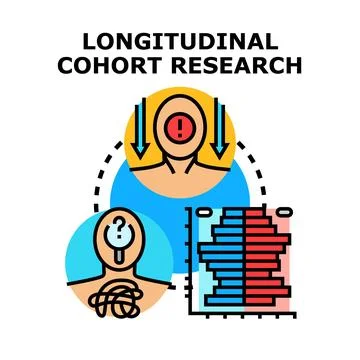 Longitudinal cohort research data analysis studying development process Stock Illustration