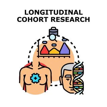 Longitudinal cohort research data analysis studying human health Stock Illustration