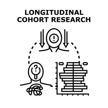 Longitudinal cohort research data analysis studying development process Stock Illustration