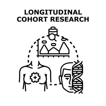 Longitudinal cohort research data analysis studying human health Stock Illustration