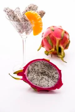 Longitudinal section of a pitaya. Stock Photos