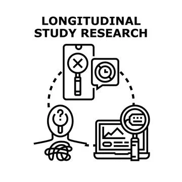 Longitudinal study research collecting data analyzing development Stock Illustration