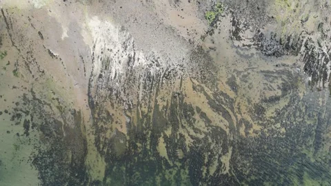 Longniddry Beach Drone Top Down Tracking Left Shoreline Patterns Stock Footage 326769575