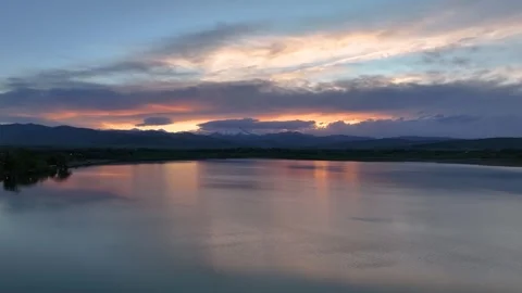 Longs Peak Sunset 05 | McIntosh Lake | Longmont | Colorado | 4K Drone Footage Stock Footage 289775924