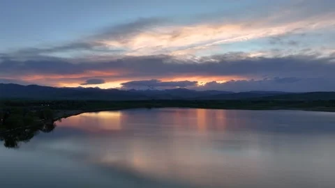 Longs Peak Sunset 06 | McIntosh Lake | Longmont | Colorado | 4K Drone Footage Stock Footage 289775840