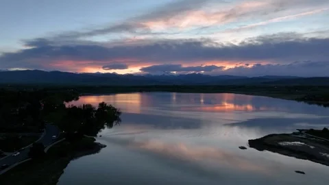 Longs Peak Sunset 10 | McIntosh Lake | Longmont | Colorado | 4K Drone Footage Stock Footage 289775729
