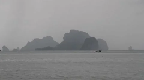 Longtail boat on the background of the islands Stock Footage 56429265