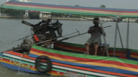 Longtail Boat on the Chao Phraya River in Bangkok, Thailand Stock Footage 48474819
