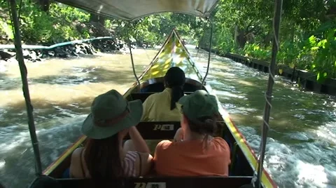 Longtail boat float down the khlong canal. Thailand Stock Footage 52217479
