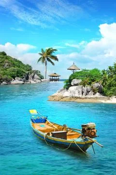 Longtail boat in paradise Stock Photos