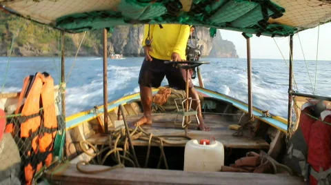 Longtail Boat Steering Stock Footage 664415