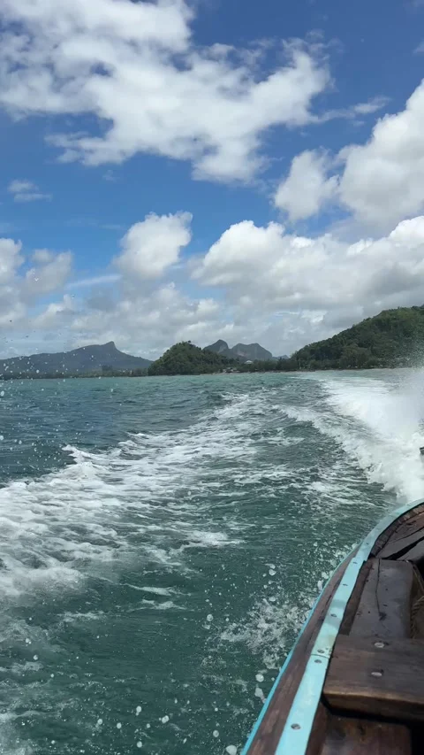 Longtail Boat Wake and Tropical Islands in Thailand Stock Footage 346665207