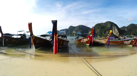 Longtail boats on the beach of Ko Phi Phi Don in Thailand Stock Footage 58650774