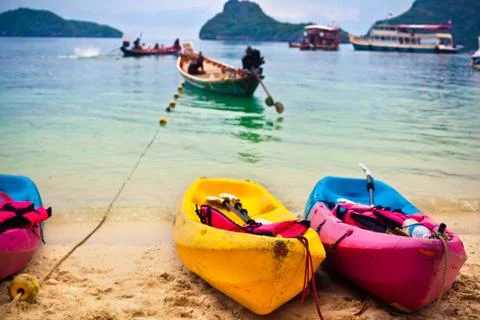 Longtail boats on the beach Stock Photos