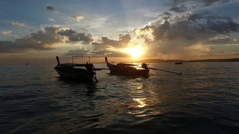 Longtail boats Stock Footage 98342794