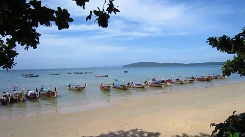 Longtail ship at Ao nang beach to Phiphi island, Krabi. Thailand Video stock 48593906