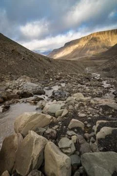 Longyear river in Svalbard Stock Photos