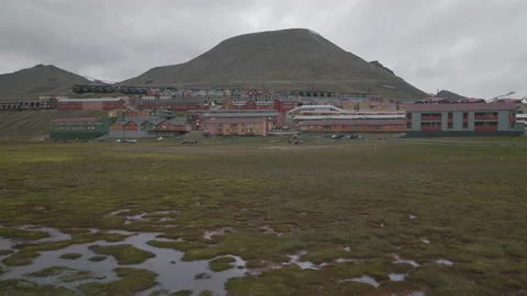 Longyearbyen, Svalbard with mountain in background Stock Footage 198164227
