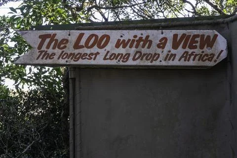 The loo with a view sign. Bathroom situated at the top of a cliff in Oribi Gorge Stock Photos