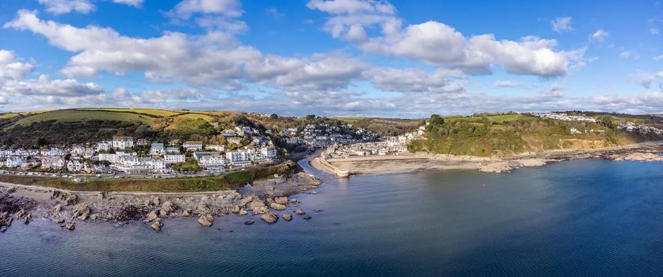 Looe, Cornwall, Drone Panoramic Photo Stock Photos