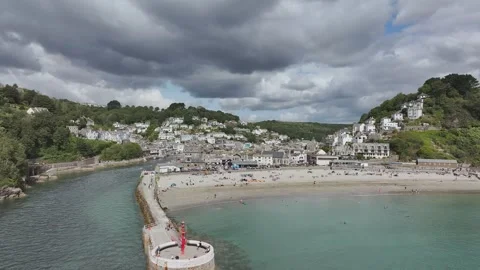 LOOE over River Looe from a drone, Cornwall, England Stock Footage 341636864