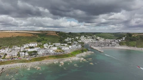 LOOE over River Looe from a drone, Cornwall, England Stock Footage 341636907