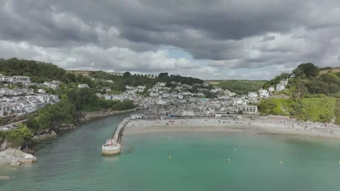 LOOE over River Looe from a drone, Cornwall, England Stock Footage 341636910