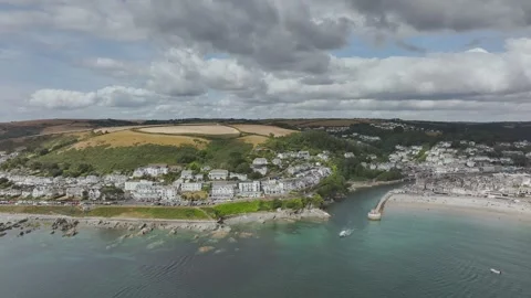 LOOE over River Looe from a drone, Cornwall, England Stock Footage 341636946