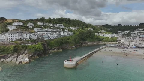 LOOE over River Looe from a drone, Cornwall, England Stock Footage 341636959