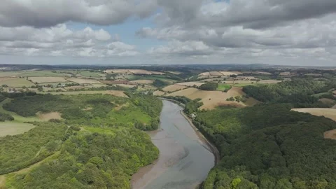 LOOE over River Looe from a drone, Cornwall, England Stock Footage 341636986