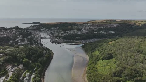 LOOE over River Looe from a drone, Cornwall, England Stock Footage 341637023