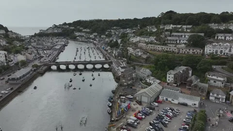 LOOE over River Looe from a drone, Cornwall, England Stock Footage 341637047