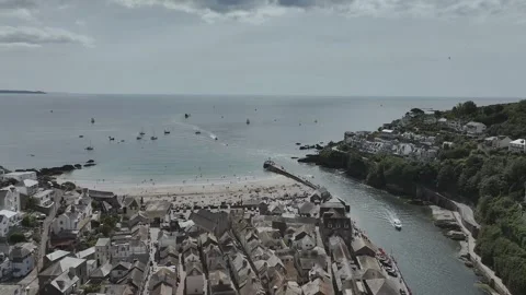 LOOE over River Looe from a drone, Cornwall, England Stock Footage 341637076