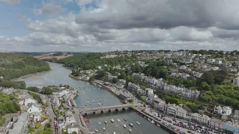 LOOE over River Looe from a drone, Cornwall, England Stock Footage 341637108