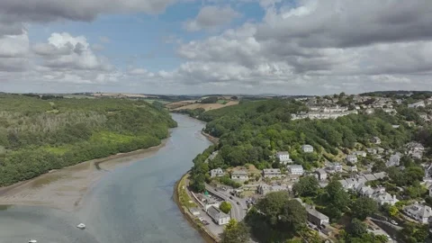 LOOE over River Looe from a drone, Cornwall, England Stock Footage 341637112