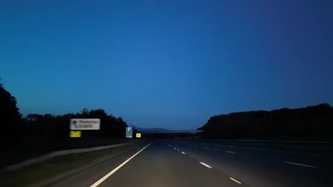 Looe Town to Bristol City Highways Car Travel in the Night Stock Footage 316780214