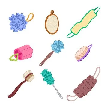 Loofah shower set cartoon vector illustration Stock Illustration