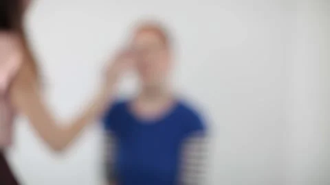 The look and the scene of how I do makeup and visage, paint lips, eyes Stock Footage 129737035