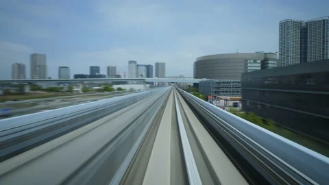 Look back from moving train of New Transit Yurikamome line, motion timelapse Stock Footage 130536808