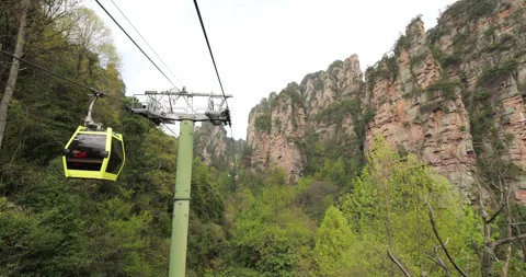 Look back to scenic mountains from cable car in Wulingyuan 스톡 동영상 322097481