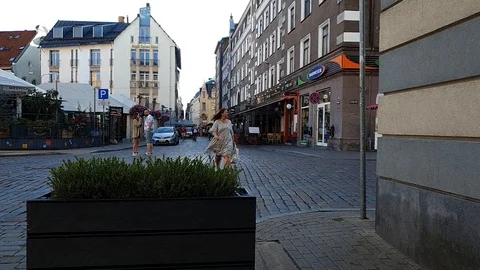 Look at beautiful maintained street covered with paving stones Stock Footage 127182353