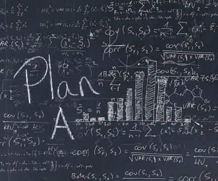 Look at the blackboard with computations Stock Photos
