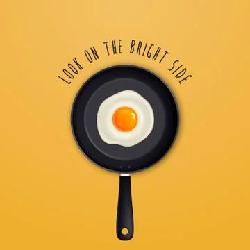 Look on the bright side - background with quote and fried egg on a black pan Stock Illustration