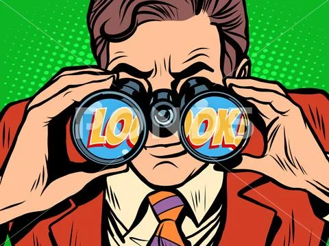 Look Businessman looking through binoculars Stock Illustration