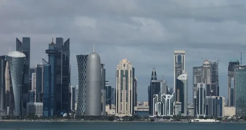 Look at Doha West bay with the clouds above the buildings Stock Footage 121895184