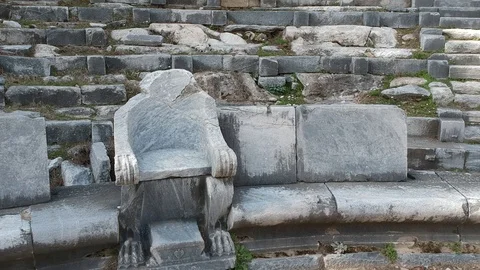Look down to the altar while ascending at ancient theater Stock Footage 103988303