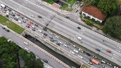 Look down the congested traffic jam with various vehicles at peak hours. Stock Footage 120908739