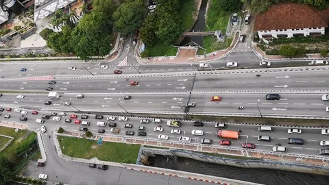 Look down the congested traffic jam with various vehicles at peak hours. Stock Footage 120908965