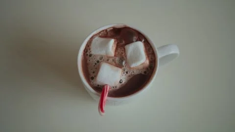 Look down hot chocolate with marshmallow Stock Footage 295964807